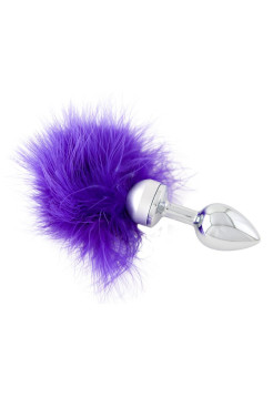 Анальная втулка Metal by TOYFA, металл, серебряная, с фиолетовой опушкой, 17 см, Ø 2,9 см, 165 г