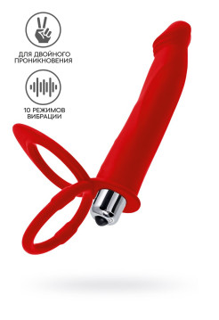 Насадка на пенис для двойного проникновения Black&Red by TOYFA, силикон, красный, 19 см