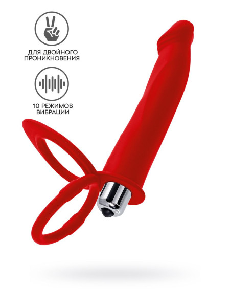 Насадка на пенис для двойного проникновения Black&Red by TOYFA, силикон, красный, 19 см