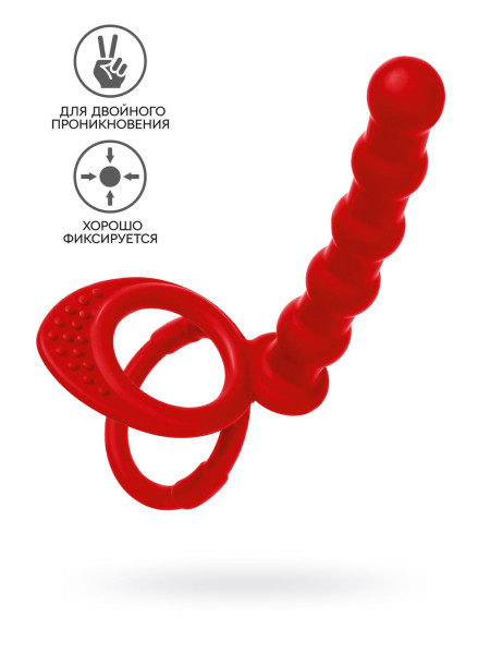 Насадка на пенис для двойного проникновения Black&Red by TOYFA, силикон, красная, 19,5 см