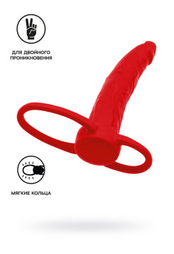 Насадка на пенис для двойного проникновения Black&Red by TOYFA , силикон, красный, 16,5 см