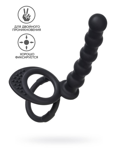 Насадка на пенис для двойного проникновения Black&Red by TOYFA, силикон, черный, 19,5 см