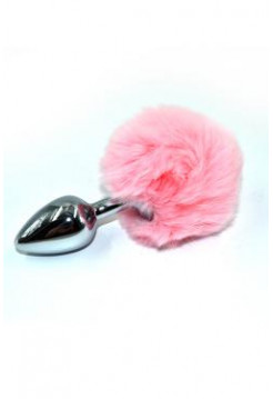 Серебристая анальная пробка с розовым заячьим хвостиком Общая длина: 11,5 см. Длина пробки: 6 см. Диаметр: 3 см.