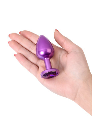 Анальная втулка Metal by TOYFA, фиолетовая, с фиолетовым кристаллом, 8,2 см, Ø3,4 см, 85 г.