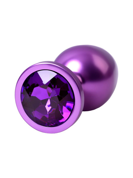 Анальная втулка Metal by TOYFA, фиолетовая, с фиолетовым кристаллом, 8,2 см, Ø3,4 см, 85 г.
