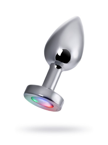 Анальная втулка Metal by TOYFA со светодиодами, металл, серебряная, 8,8 см, Ø 3,4 см, 105 г
