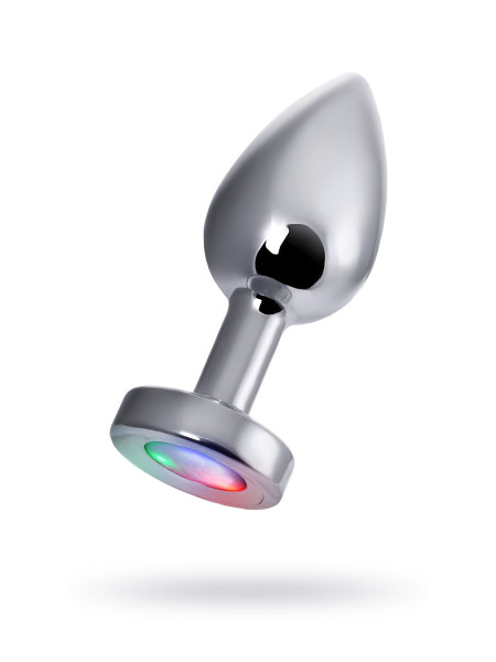 Анальная втулка Metal by TOYFA со светодиодами, металл, серебряная, 8,8 см, Ø 3,4 см, 105 г