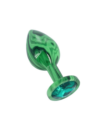Эмалированная анальная пробка из алюминия с ярко зелёным кристаллом