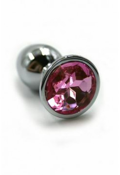 Серебряная анальная пробка с нежно-розовым кристаллом Длина: 7 см. Диаметр: 3,4 см.