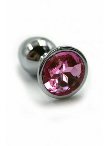 Серебряная анальная пробка с нежно-розовым кристаллом Длина: 7 см. Диаметр: 3,4 см.