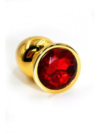 Золотая анальная пробка с ярко-красным кристаллом (Small)