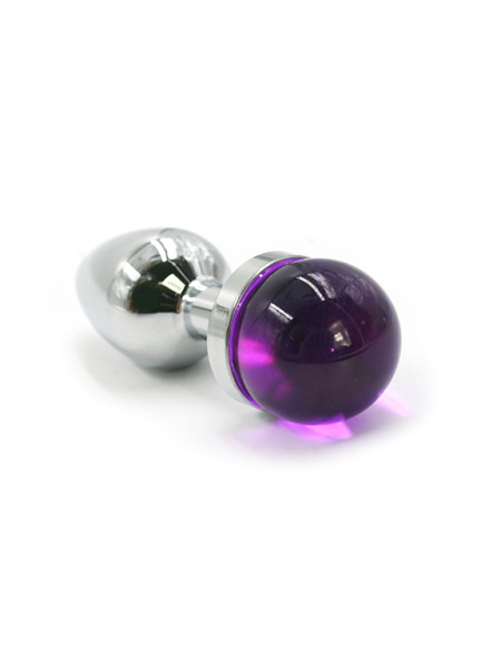Серебряная анальная пробка с темно-фиолетовым кристаллом в форме  Длина: 6 см. Диаметр: 2,8 см. Вес: 85 гр.