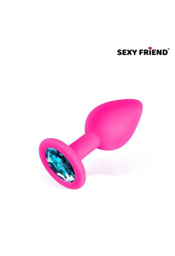 ВТУЛКА АНАЛЬНАЯ фуксия, цвет кристалла голубой, силикон, L 73 мм, D 30 мм