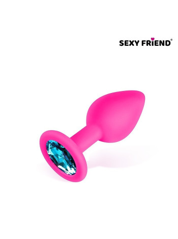 ВТУЛКА АНАЛЬНАЯ фуксия, цвет кристалла голубой, силикон, L 73 мм, D 30 мм