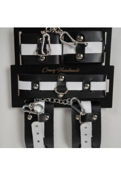 Набор из черной кожи с белым ремнем Натуральная кожа