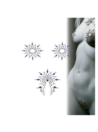 Набор стикеров Breast & Pubic Jewelry Crystal Stiker черный и сиреневый, 3 шт.