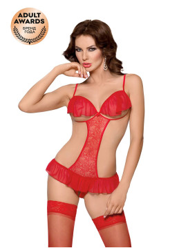 Боди c открытой грудью и интимным вырезом SoftLine Collection Orsola, красный, M\L