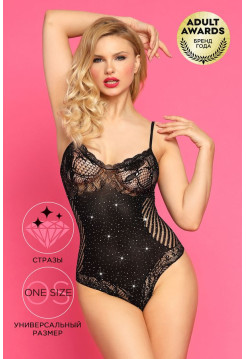 Боди Candy Girl Glitter со стразами черное, OS