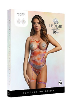 Боди с открытыми чашками, гартерами и наклейкой на грудь