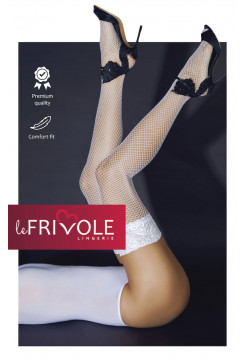 Чулки белые в мелкую сетку с кружевной резинкой на силиконе