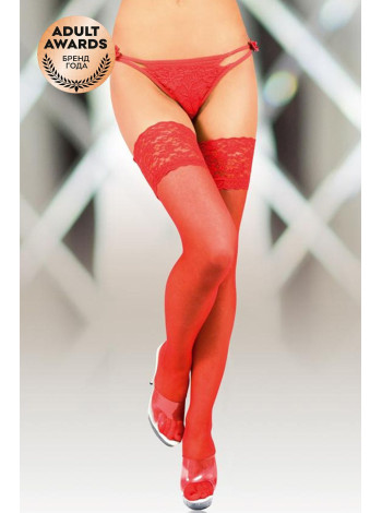 Чулки с широкой кружевной резинкой (с силик. полосками) SoftLine Collection, красный, 2-M