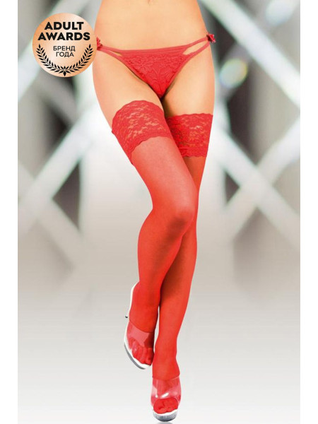 Чулки с широкой кружевной резинкой (с силик. полосками) SoftLine Collection, красный, 2-M