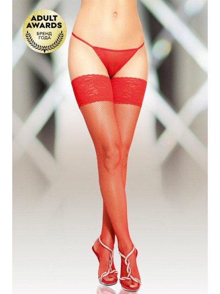 Чулки-сетка со швом SoftLine Collection, красный, 3-L