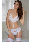 Комплект открытый SoftLine Collection Eliza (бюстгальтер,пояс с пажами,стринги), белый, S/M, M\L
