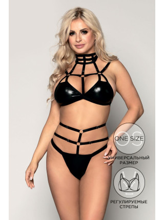 Комплект Candy Girl Skyla (бюстгальтер, стринги), Wetlook, черный, OS