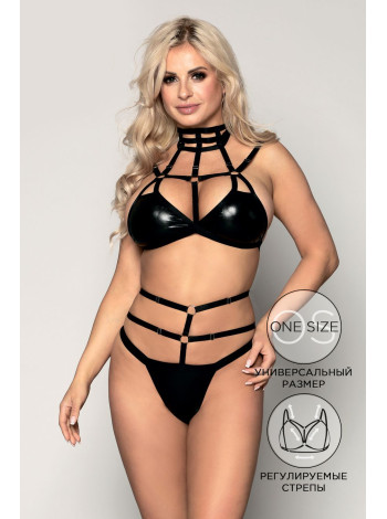 Комплект Candy Girl Skyla (бюстгальтер, стринги), Wetlook, черный, OS