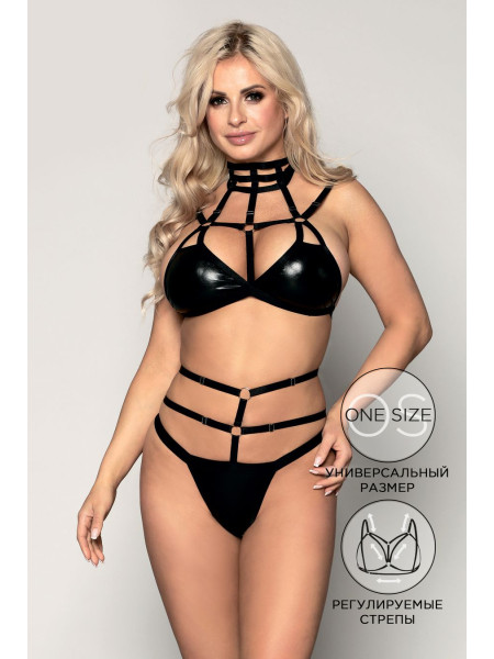 Комплект Candy Girl Skyla (бюстгальтер, стринги), Wetlook, черный, OS