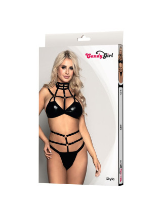 Комплект Candy Girl Skyla (бюстгальтер, стринги), Wetlook, черный, OS