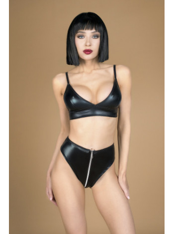 Комплект лиф и трусики с функциональной молнией из материала wet look XXL/XXXL (50-52)
