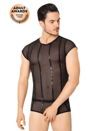 Костюм-сетка с полосками мужской SoftLine Collection (майка, шорты), черный, M/L