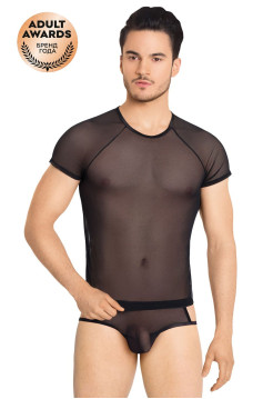 Костюм-сетка с вырезами по бокам мужской SoftLine Collection (майка, шорты), черный, XL