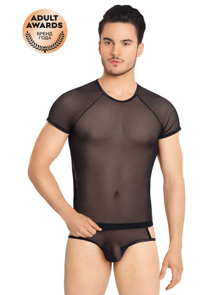 Костюм-сетка с вырезами по бокам мужской SoftLine Collection (майка, шорты), черный, XL