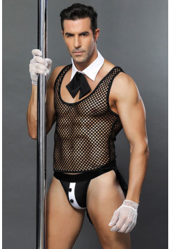 Костюм официанта Candy Boy Juan (майка, воротник с галстуком, трусы, перчатки), черно-белый, OS