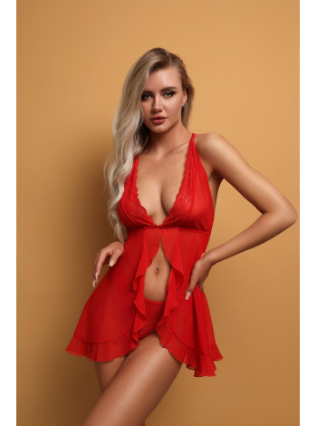 Романтичная сорочка с кружевом и застёжкой спереди красная (Muse) L/XL