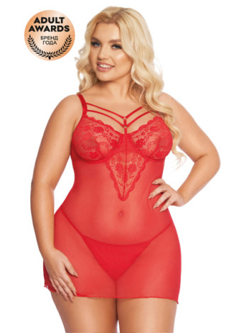 КОМБИНАЦИЯ И СТРИНГИ SOFTLINE COLLECTION ALDONA, КРАСНЫЙ,  XL, XXXL