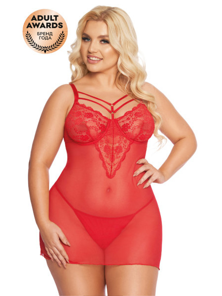 КОМБИНАЦИЯ И СТРИНГИ SOFTLINE COLLECTION ALDONA, КРАСНЫЙ,  XL, XXXL