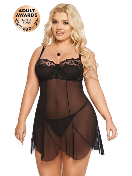 Ночная сорочка и стринги SoftLine Collection Carla, черный, XXL
