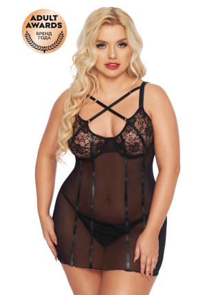 Ночная сорочка и стринги SoftLine Collection Cornelia, черный, XL, XXXL