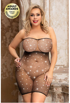 Платье-сетка со стразами Candy Girl Cleo бесшовное, черное, 2XL
