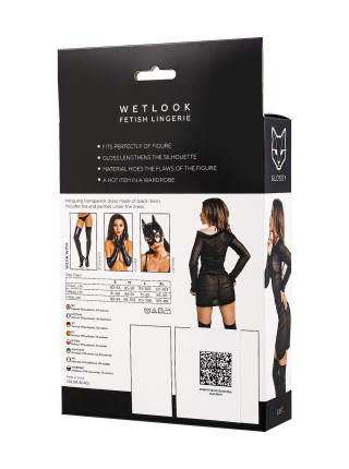 Комплект Glossy Sheril платье сетка, лиф и трусики из материала Wetlook, черный, L, XL