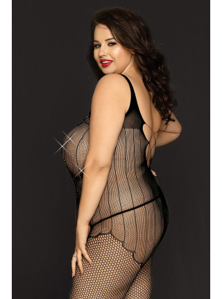 Костюм-сетка со стразами и стринги Candy Girl Angelle черные, 2XL
