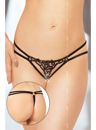 Стринги с кружевной вставкой SoftLine Collection, открытые, черный, S/L