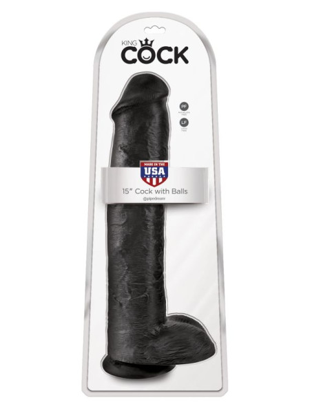 Фаллоимитатор-гигант черный King Cock 15 Cock with Balls Pipedream, длина 40.60 см, диаметр 7.60 см