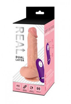 Реалистичный фаллоимитатор REAL Dual Layer с вибрацией пультом управления, dual PVC, 23х4 см.