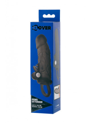 НАСАДКА TOYFA XLOVER, ДЛЯ УВЕЛИЧЕНИЯ РАЗМЕРА С КОЛЬЦОИ И ВИБРАЦИЕЙ, TPE, ЧЕРНАЯ ПРОЗРАЧНАЯ, 14.5 СМ