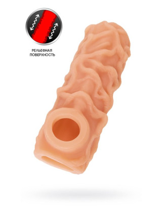 Насадка с выделенными венами, с подхватом мошонки, с открытой головкой, размер M KOKOS, длина 10.00 см, диаметр 3.80 см